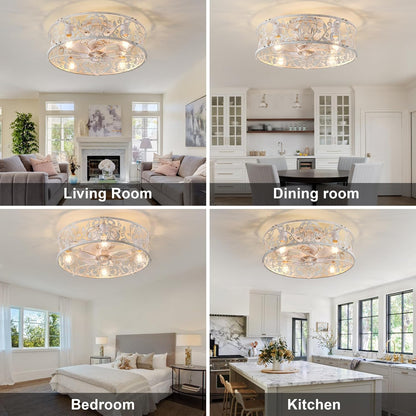 20" Caged Ceiling Fan with Light – White Gold Finish