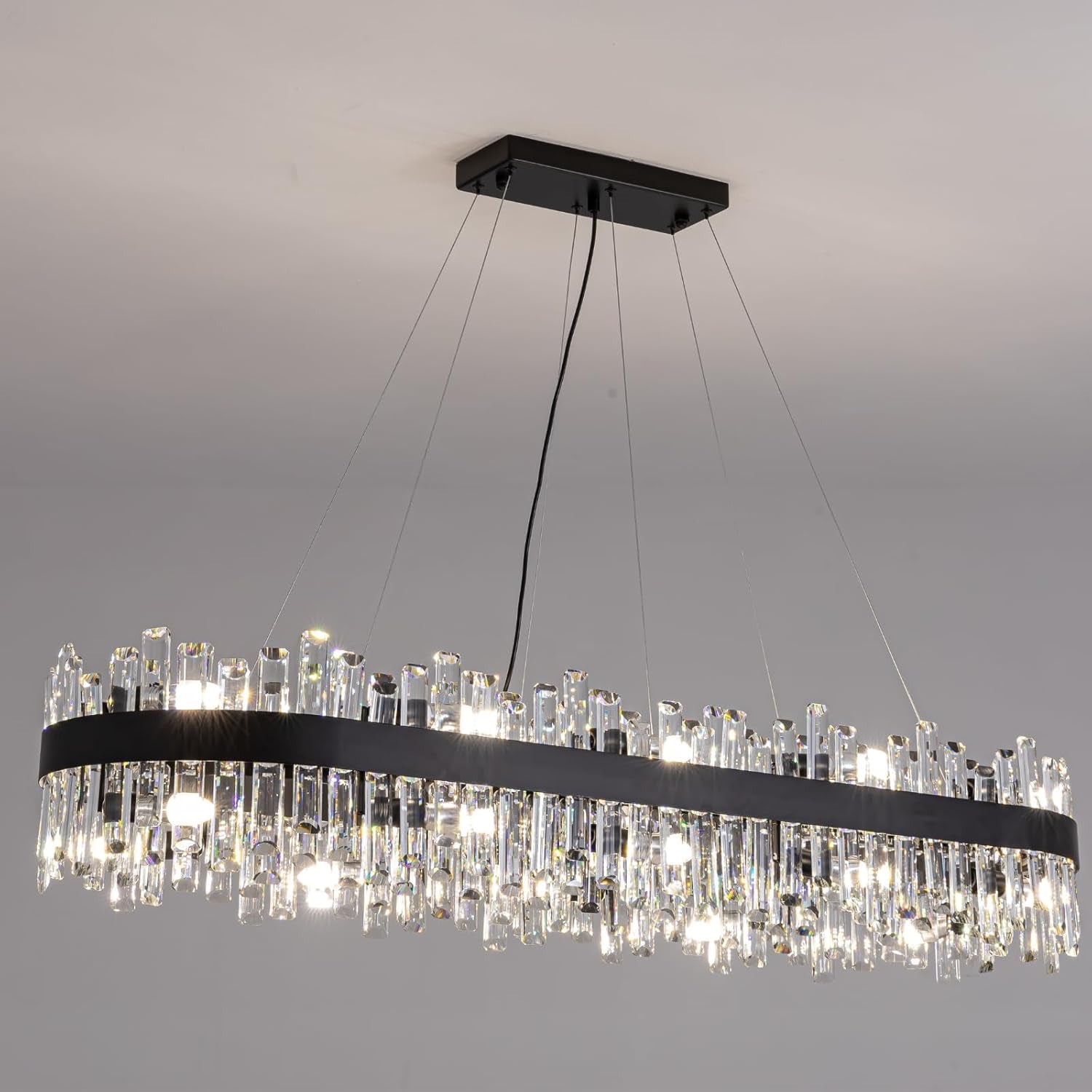 Gold 2-Tier Rectangular Crystal Chandelier 16L