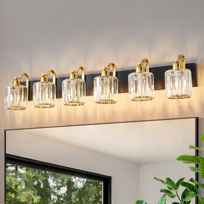 6-Light Brushed Nickel Crystal Bathroom Vanity Light