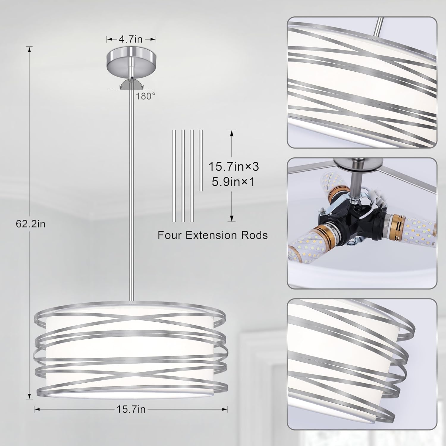 6" Drum Pendant Light – 3-Light Brushed Nickel
