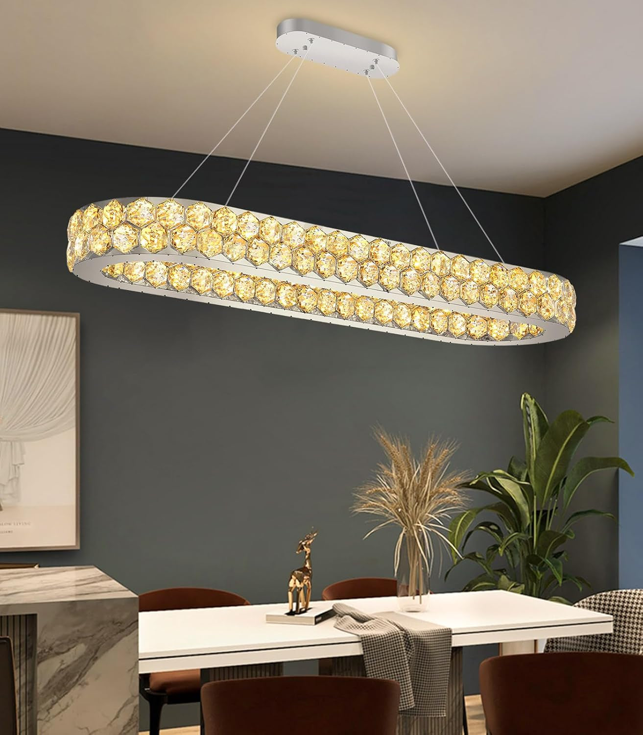 Modern 2-Ring Gold Crystal LED Chandelier