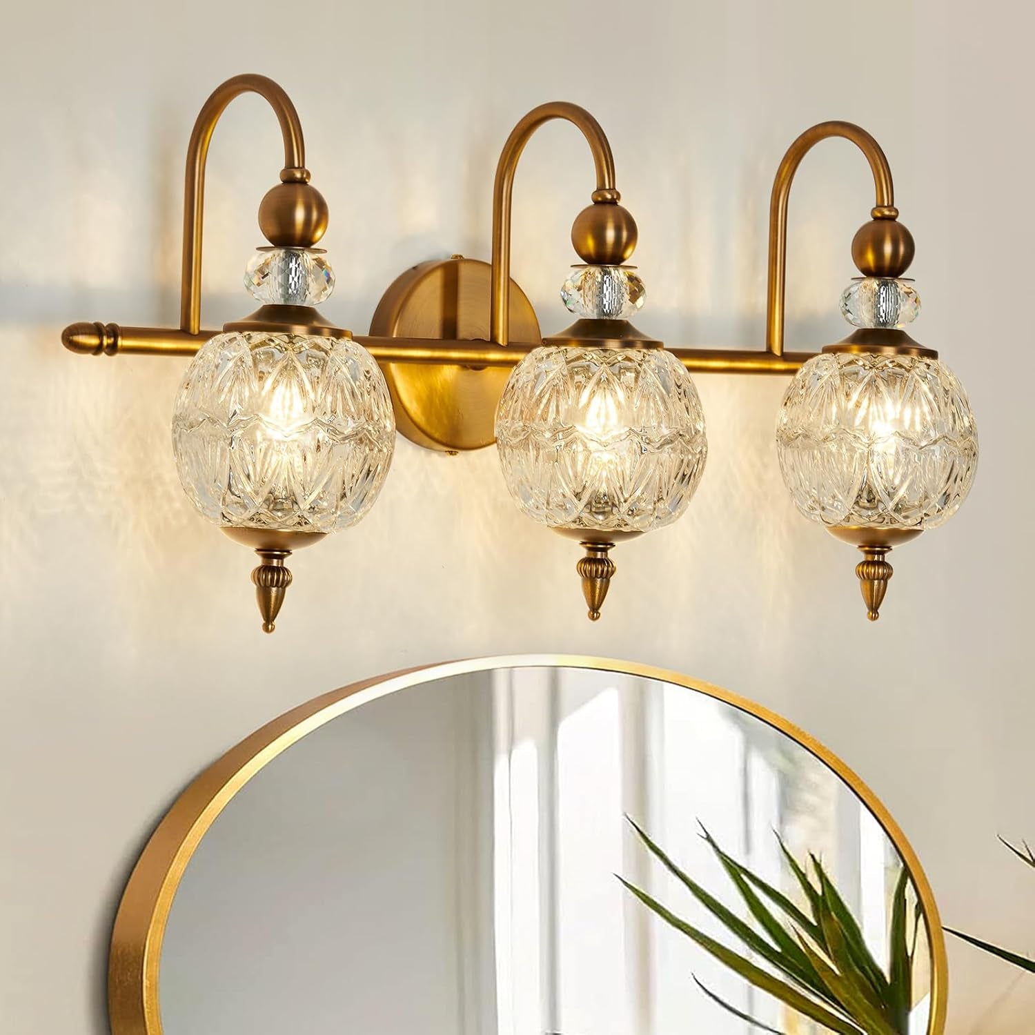 2-Light Gold Vintage Glass Globe Bathroom Vanity Light