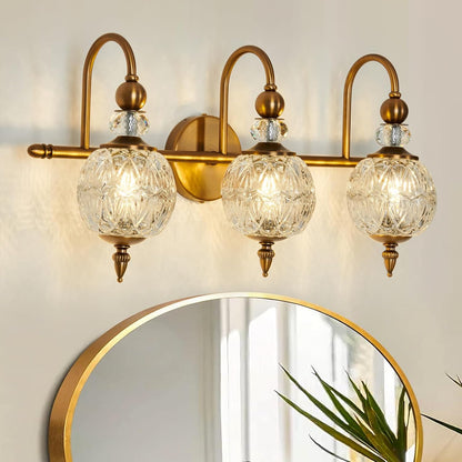 2-Light Gold Vintage Glass Globe Bathroom Vanity Light