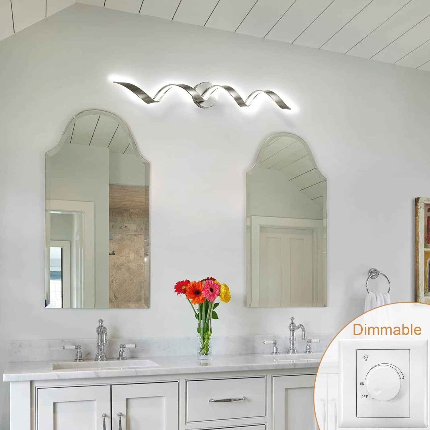 32” Dimmable Modern LED Spiral Bathroom Vanity Light