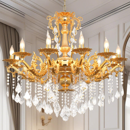 Vintage 12-Light Crystal Candle Chandelier 34"