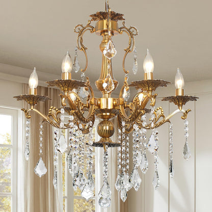 Vintage 12-Light Crystal Candle Chandelier 34"