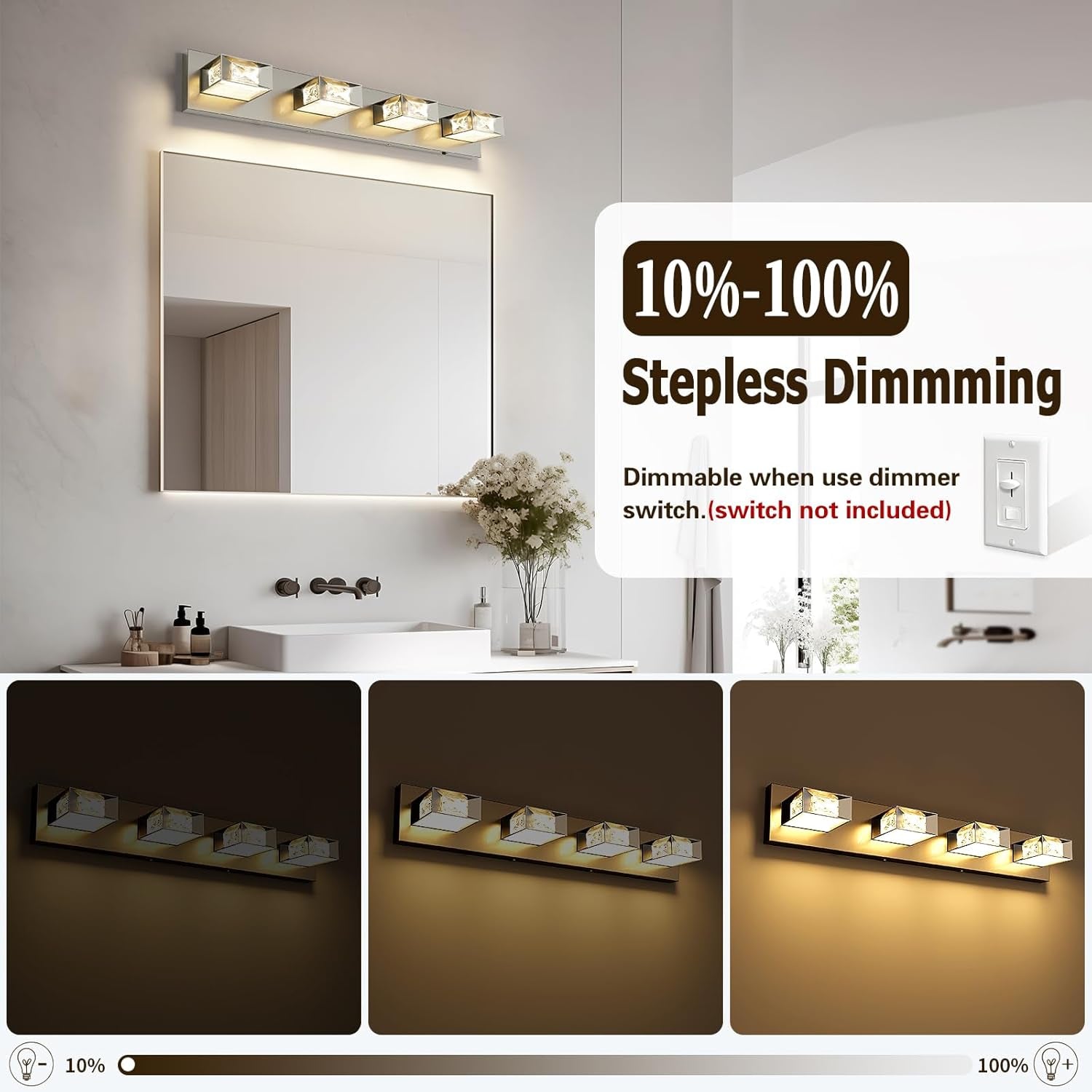 28” 4-Light Brushed Nickel Crystal LED Bathroom Vanity Light