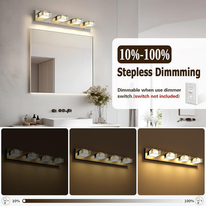 28” 4-Light Brushed Nickel Crystal LED Bathroom Vanity Light
