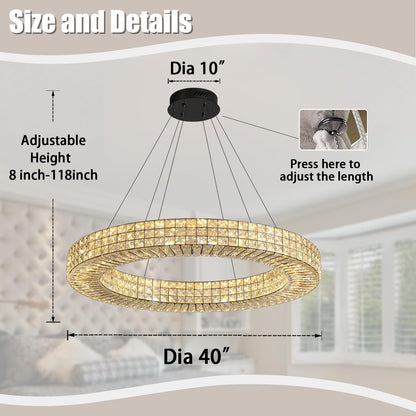 40” Modern Crystal Ring Chandelier