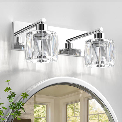 4-Light Matte Black Crystal Bathroom Vanity Light