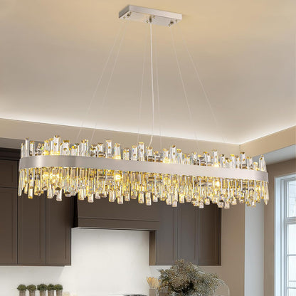 Gold 2-Tier Rectangular Crystal Chandelier 16L