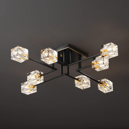 8-Light Crystal Ceiling Light – Black & Gold