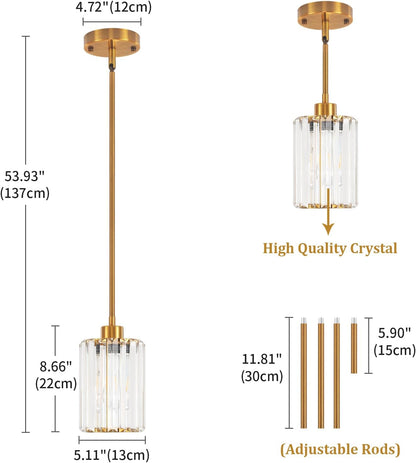 2-Pack Vintage Pendant Lights – Brass Finish with Clear Striped Glass