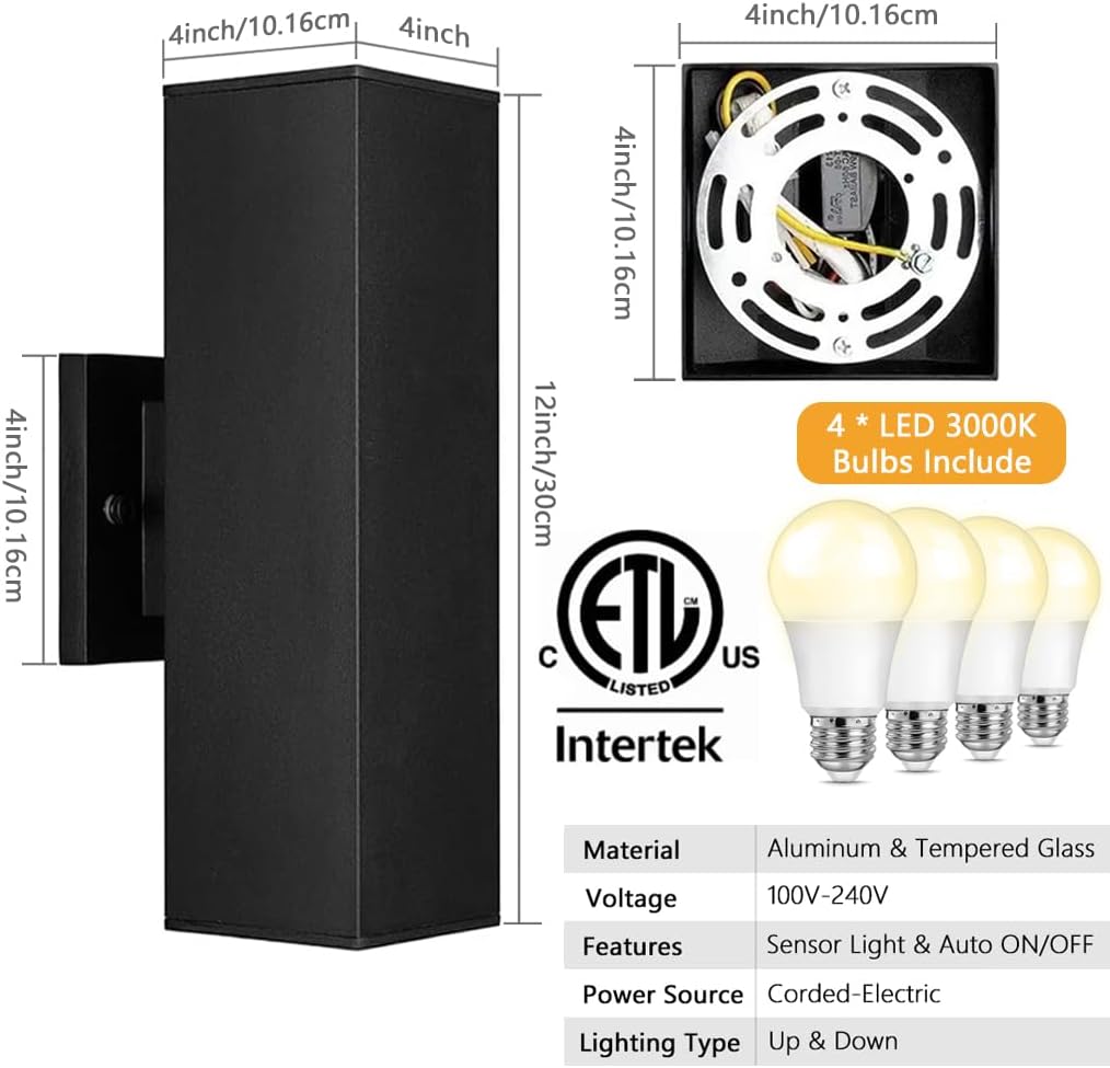 2-Pack Dusk to Dawn Outdoor Wall Lights