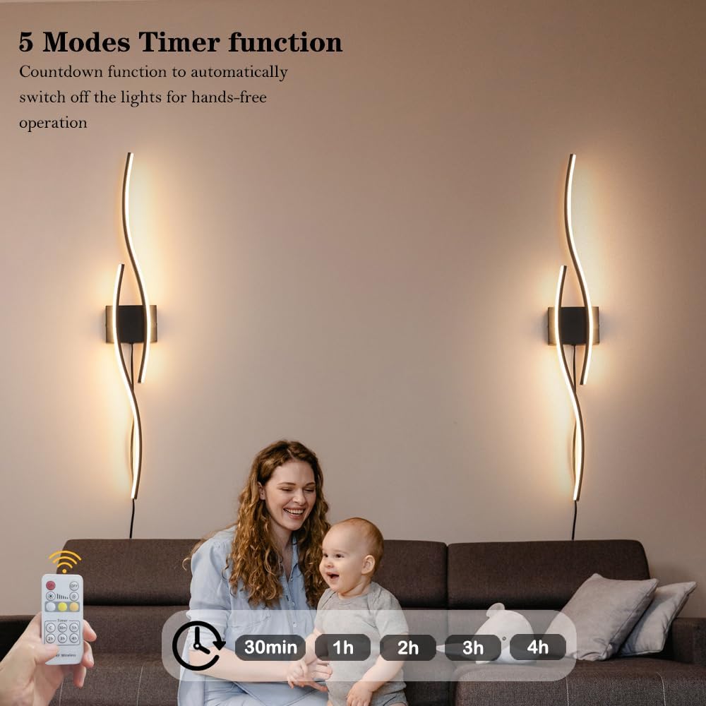 Set of 2 Modern Black Plug-In Wall Sconces