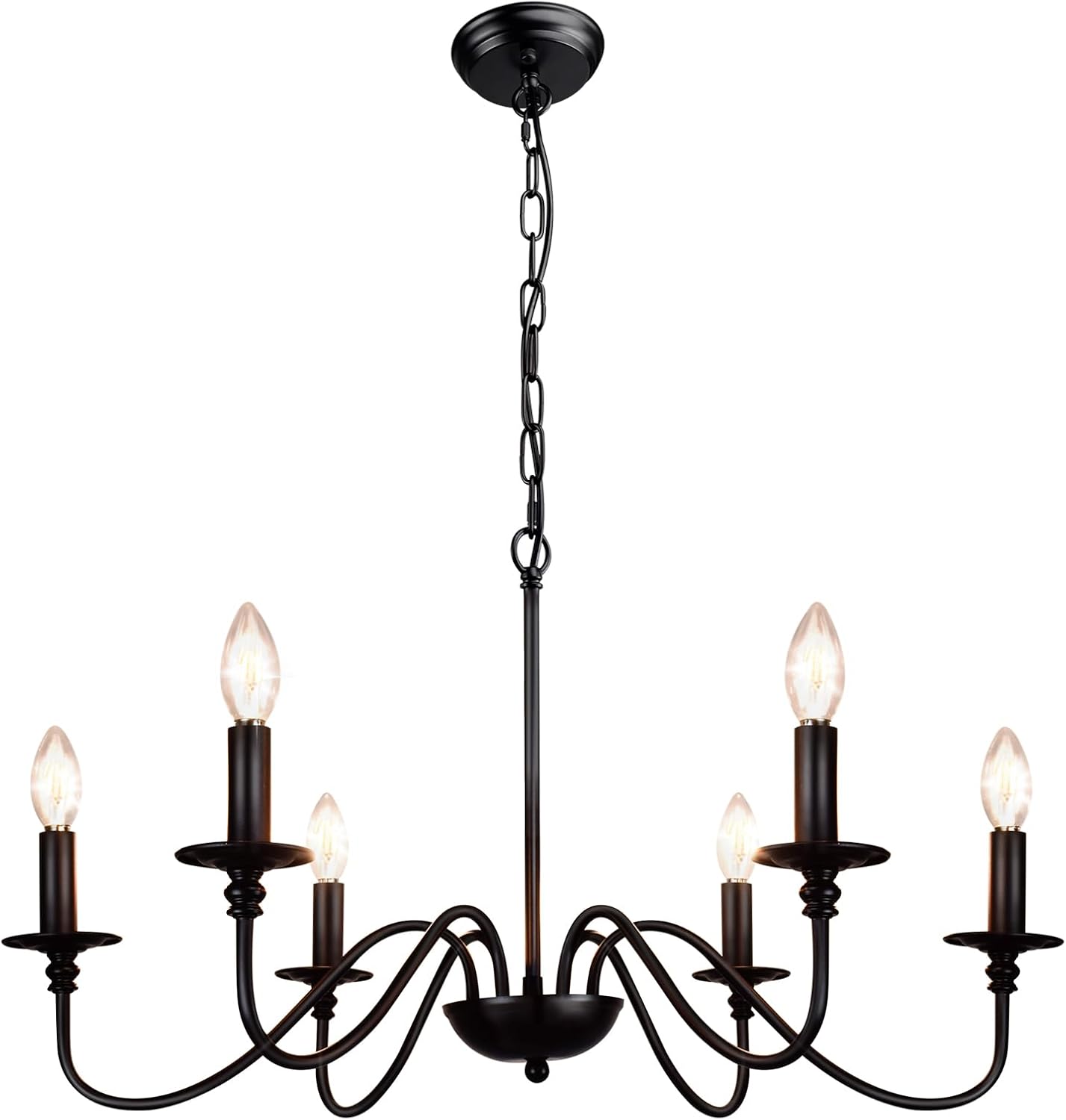 6-Light Farmhouse Chandelier – Black Industrial Finish
