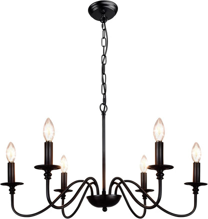 6-Light Farmhouse Chandelier – Black Industrial Finish