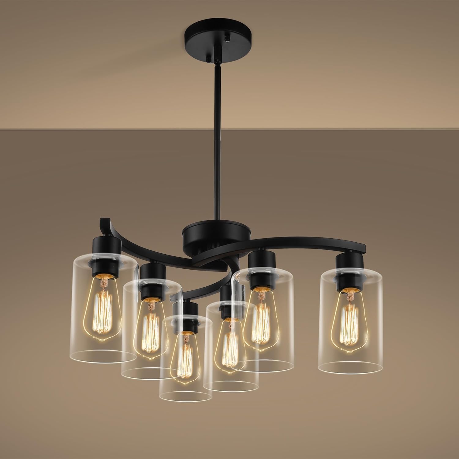 6-Light Modern Farmhouse Chandelier – Black