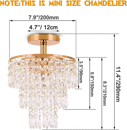 Mini Gold Crystal Flush Mount – 3-Tier