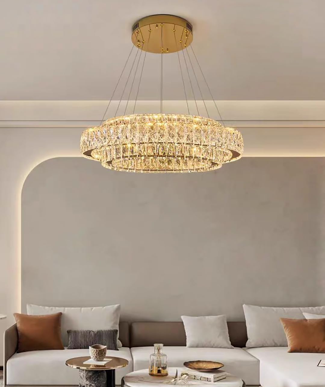 D32"+D20" Modern 2-Ring Crystal LED Chandelier