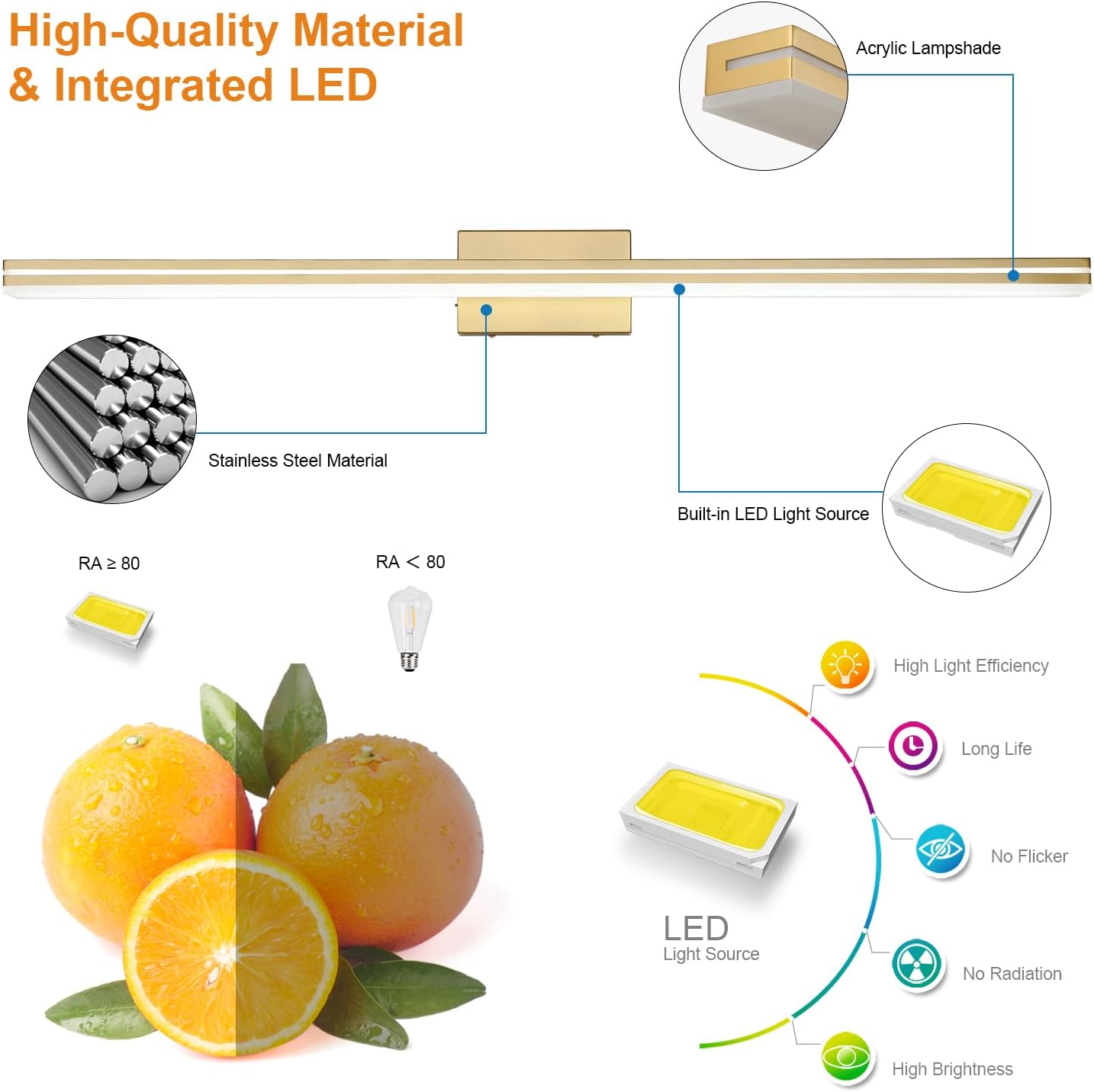 48" LED Gold Vanity Light – Dimmable & Modern