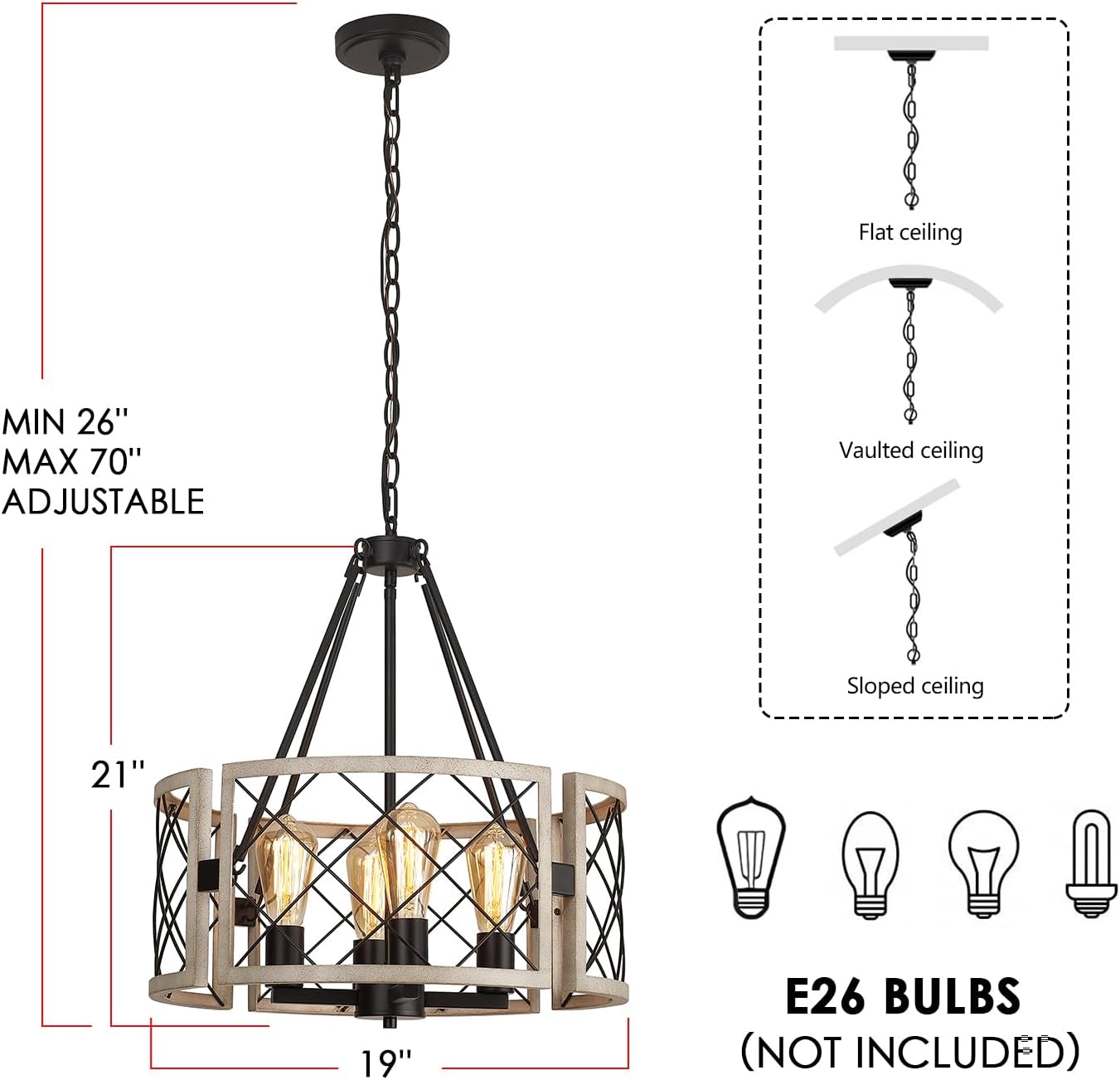 4-Light D19" Farmhouse Chandelier – Rustic Style