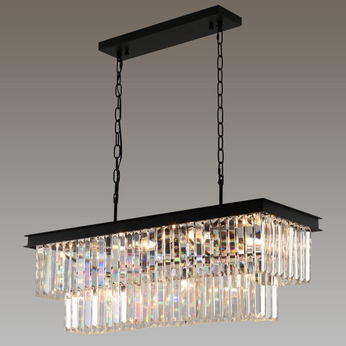 11-Light Modern Crystal Chandelier – L33.5" Black