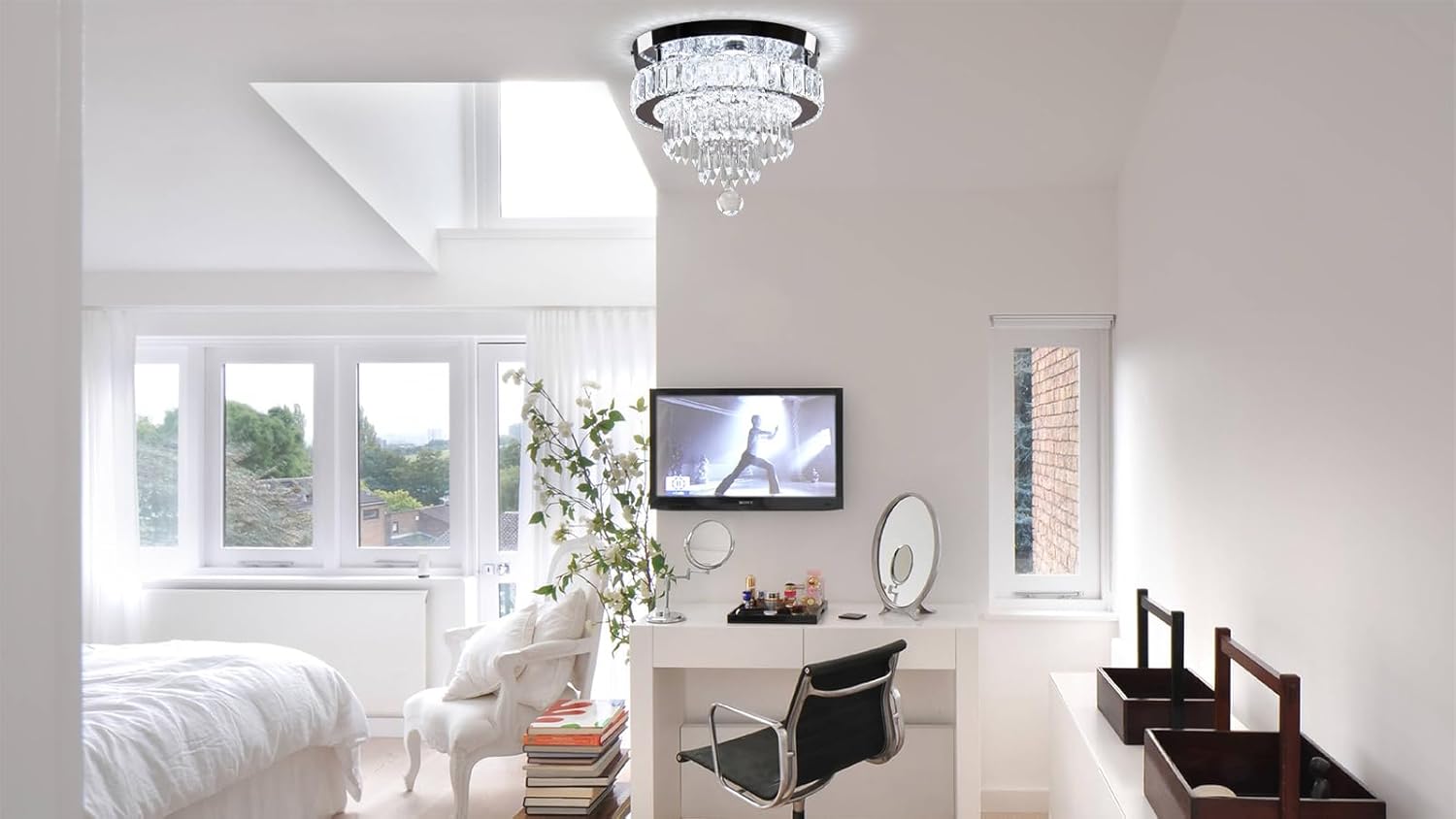 11.8" Modern LED Crystal Chandelier – Flush Mount with K9 Crystals