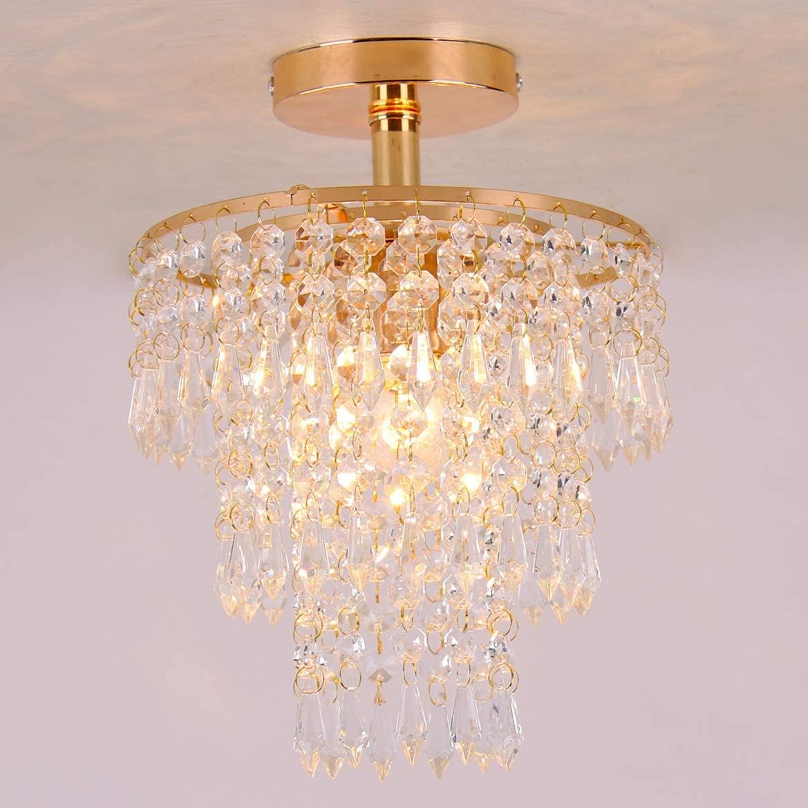 Mini Gold Crystal Flush Mount – 3-Tier