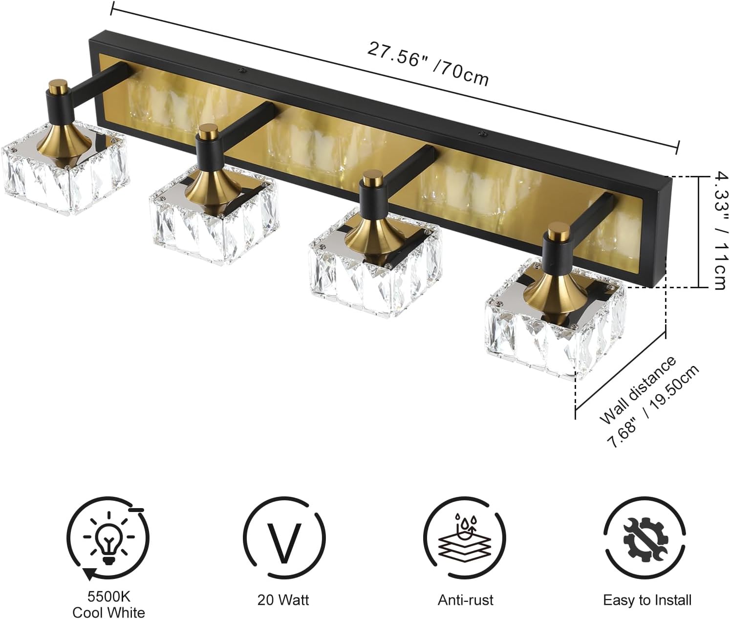 4-Light LED Vanity Light – Gold & Black, 24W