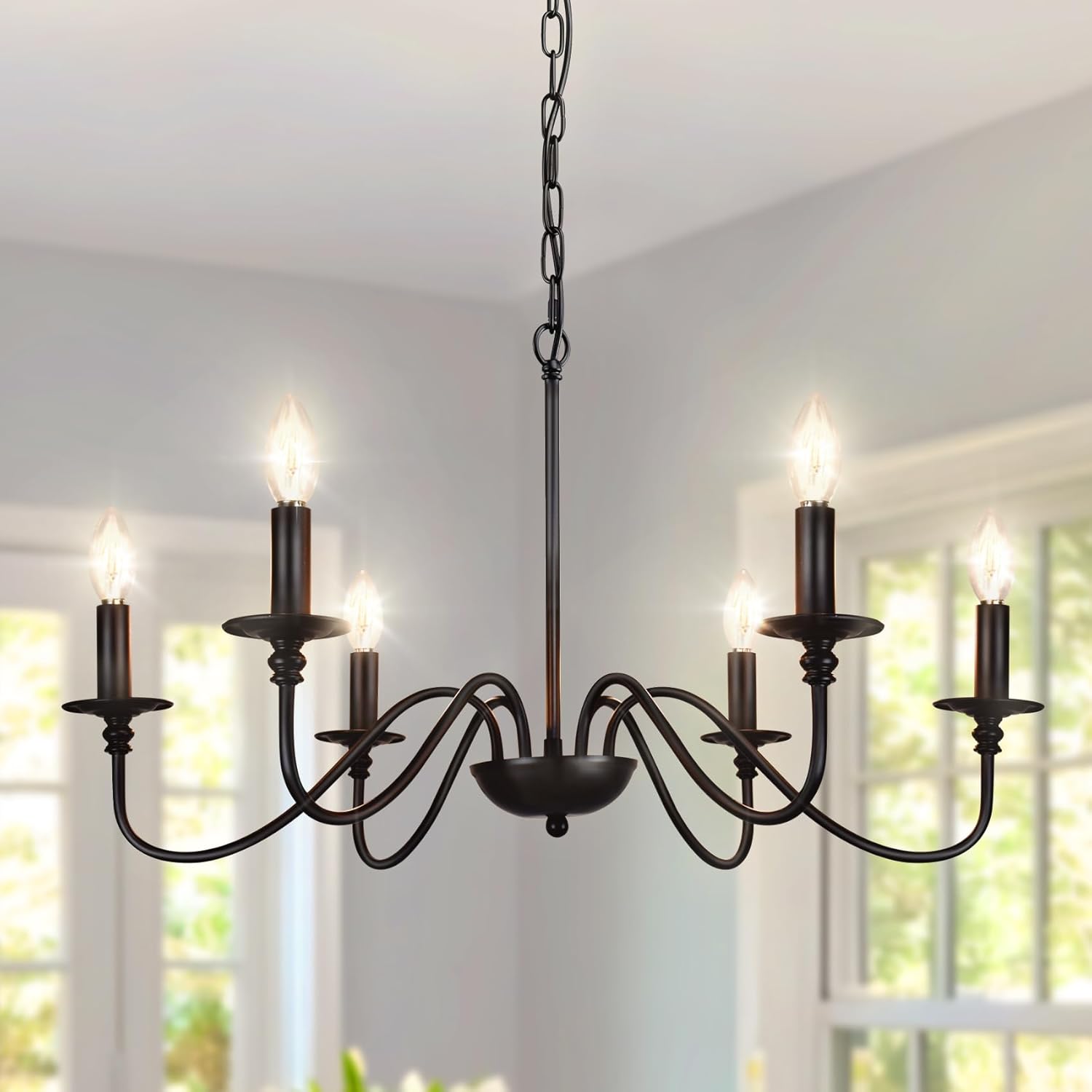 6-Light Farmhouse Chandelier – Black Industrial Finish