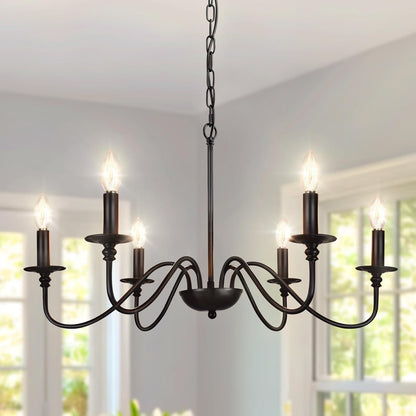 6-Light Farmhouse Chandelier – Black Industrial Finish