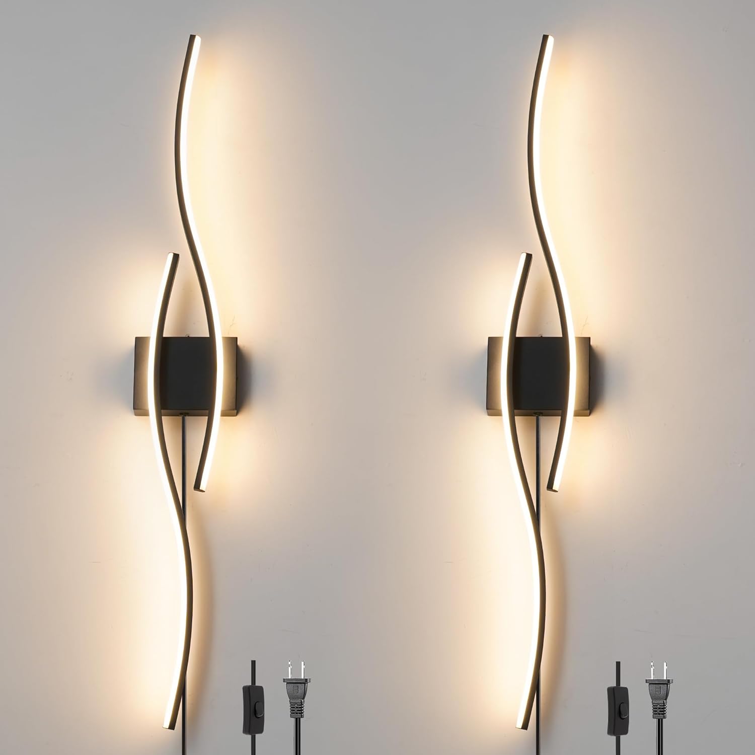 Set of 2 Modern Black Plug-In Wall Sconces