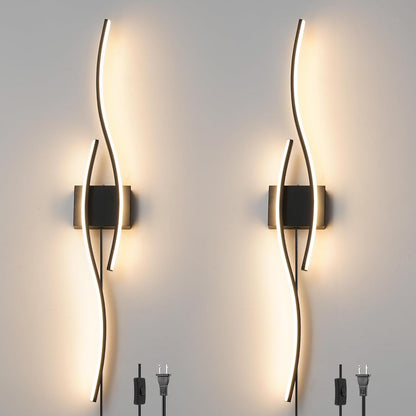 Set of 2 Modern Black Plug-In Wall Sconces