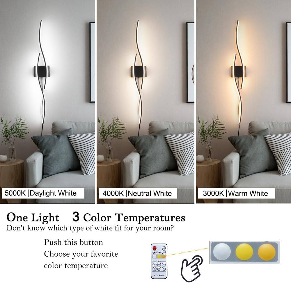 Set of 2 Modern Black Plug-In Wall Sconces