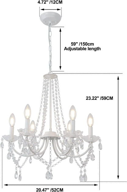 White Crystal Chandelier – 6-Light Elegant