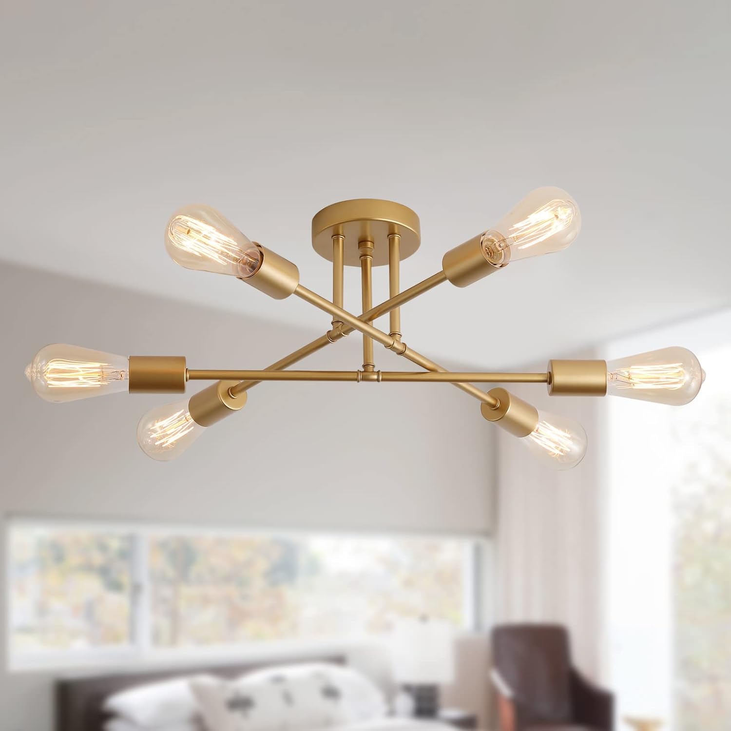 Gold Sputnik Ceiling Light – 6-Light Fixture