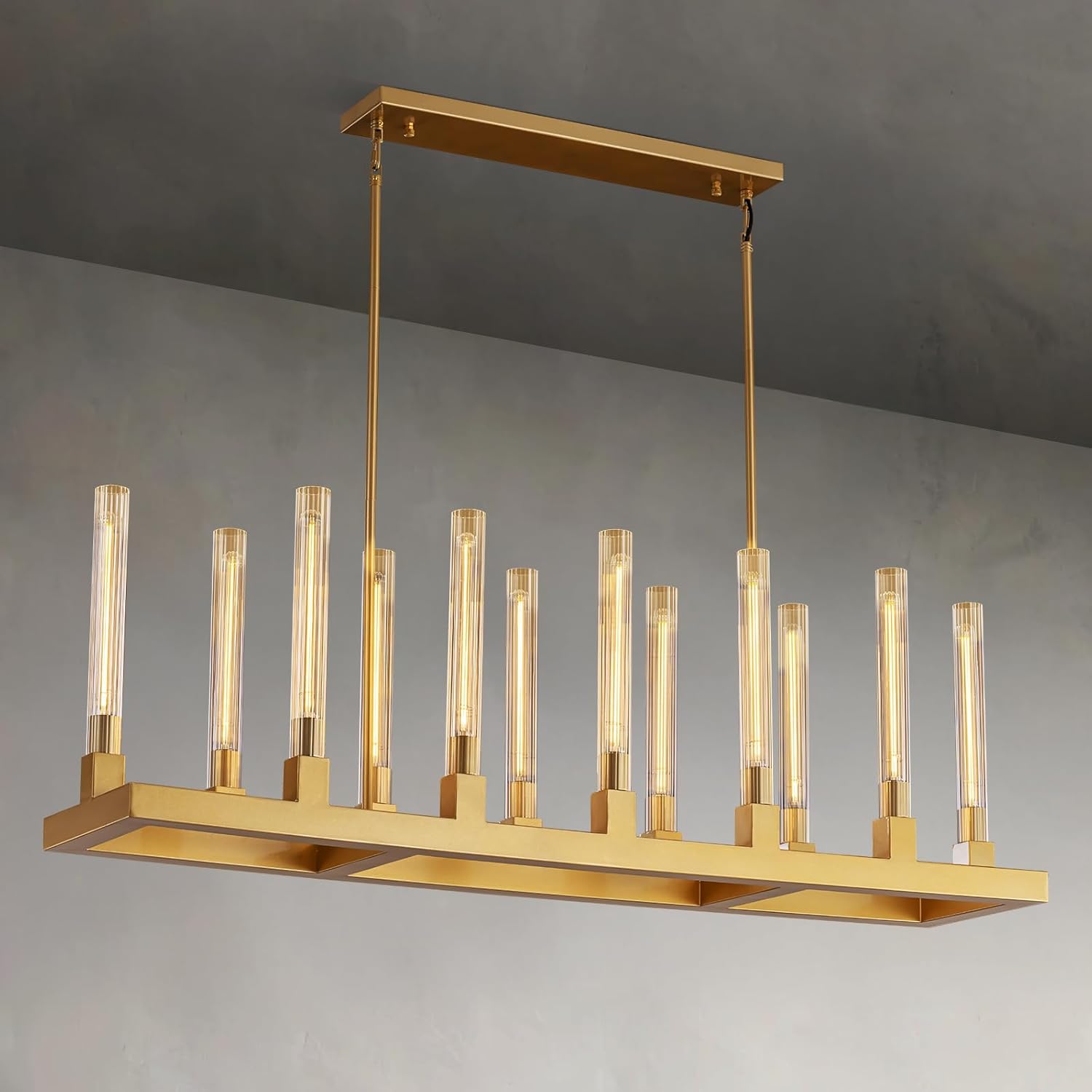 55" Gold Farmhouse Rectangular Chandelier 12L