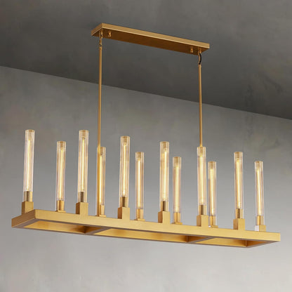 55" Gold Farmhouse Rectangular Chandelier 12L