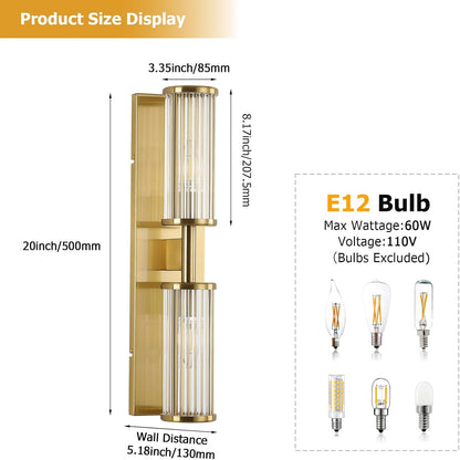 2-Light Brushed Brass Vanity Wall Lamp