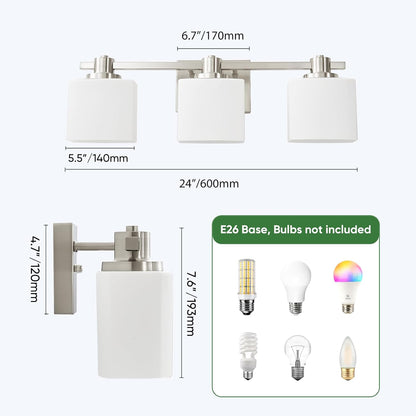 24" Brushed Nickel Vanity Light – 3-Light