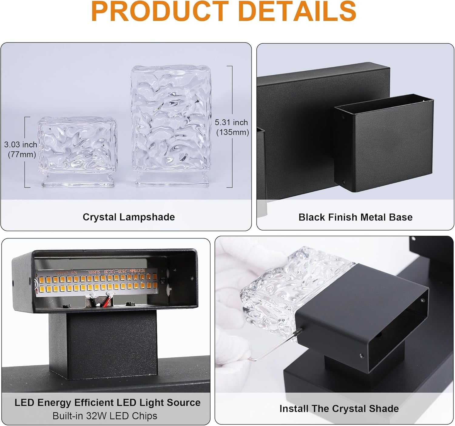 4-Light LED Black Bathroom Vanity Wall Fixture