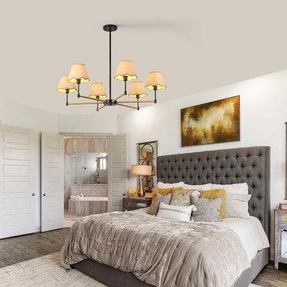 6-Light Boho Rattan Chandelier – Black Pendant