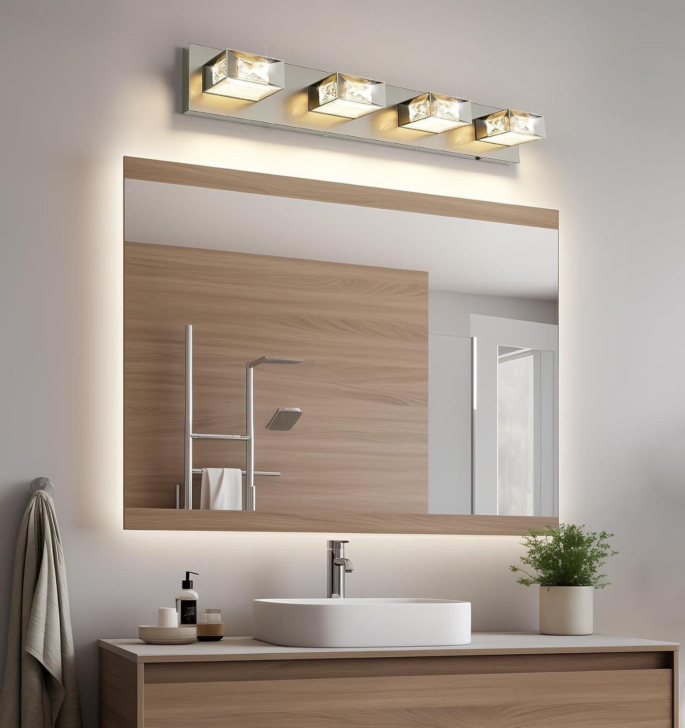 28” 4-Light Brushed Nickel Crystal LED Bathroom Vanity Light