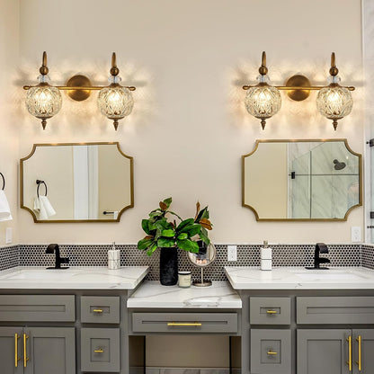 2-Light Gold Vintage Glass Globe Bathroom Vanity Light