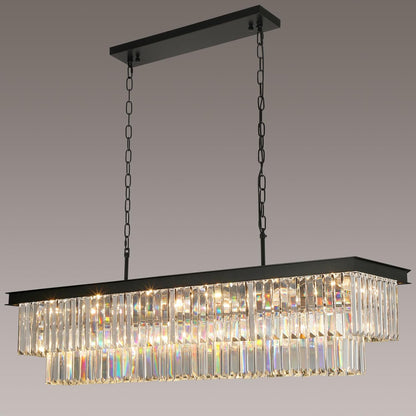 11-Light Black Crystal Rectangle Pendant Chandelier