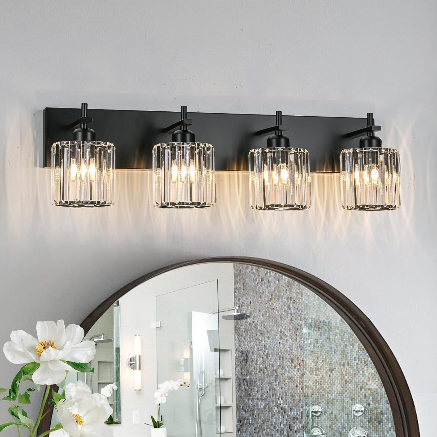 Gold Modern 3-Light Crystal Bathroom Vanity Light