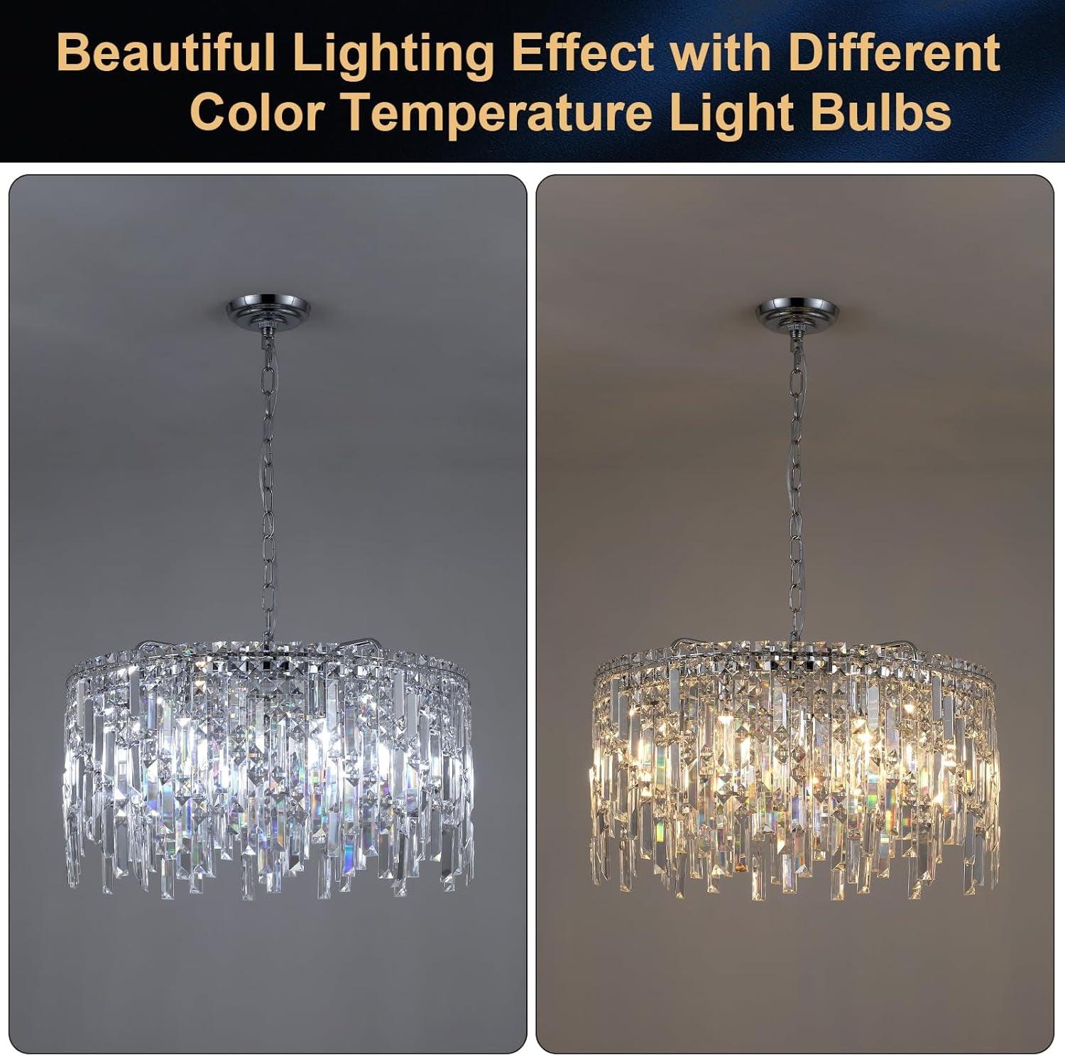 Round Crystal Chandelier 24" 8-Light Chrome