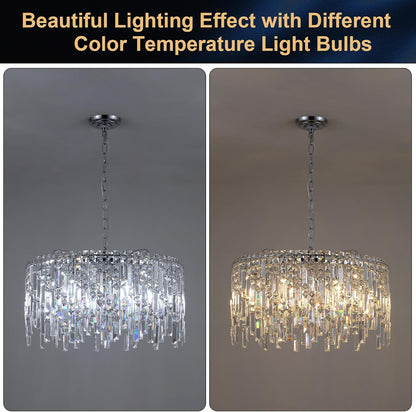 Round Crystal Chandelier 24" 8-Light Chrome