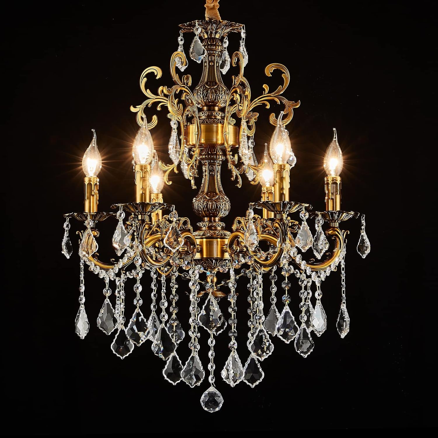 Antique Gold 8-Light Candle Crystal Chandelier